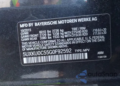 2016 BMW X6 Sdrive35I from USA, damaged, VIN 5UXKU0C55G0F92592